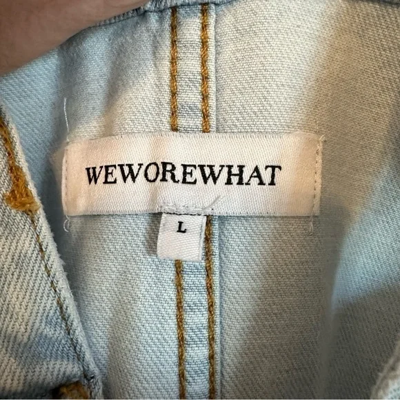 NWT WeWoreWhat slouchy slit overalls light wash high rise straight leg split hem - Picture 5 of 15
